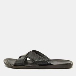 Sergio Rossi Black Leather Cross Strap Flat Sandals Size 44.5